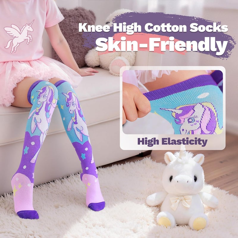ANTSANG Kids Girls Knee High Socks Fashion Funny Crazy Stockings Gift Cute Novelty Long Boot Cotton Socks for Child 6 Pairs - Image 3
